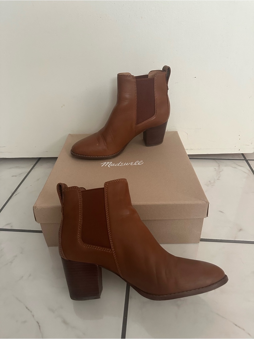 Madewell Cognac Leather Chelsea Heel Booties